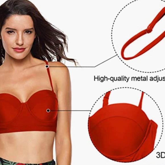 New Retro Vintage Red Bikini Top Underwire Support Lift - Size Large (US 12-14) - Picture 4 of 7